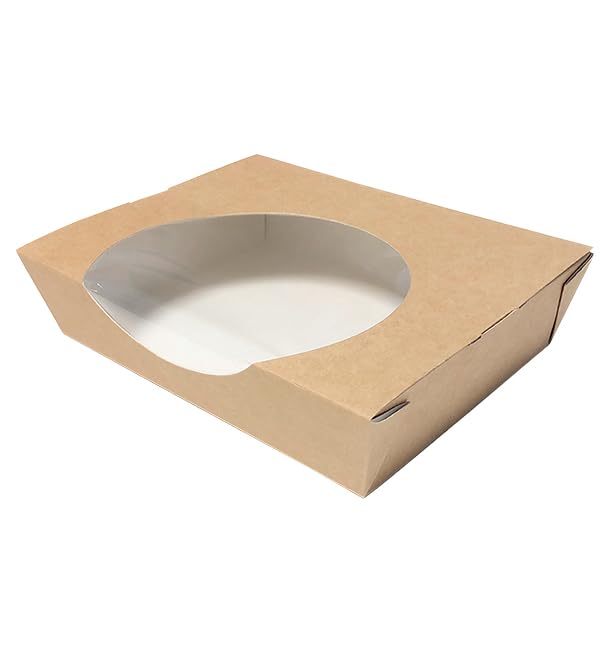 Monouso | 250 Cajas de Cartón Con Ventana, 750ml, Cajas para Pastelería, Panadería, Resistentes a Grasas, Catering y Take Away, Transporte Seguro