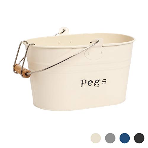 Harbour Housewares Eimer für Wäscheklammern - Metall im Vintage-Stil - Cremefarben