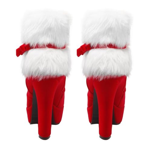 ERINGOGO Platform Booties Women Christmas Ankle Boots, Winter Fur Lined Platform Pointed Toe Suede High Heel, Side Zipper Santa Claus Booties Red Glitter Boots Ladies4