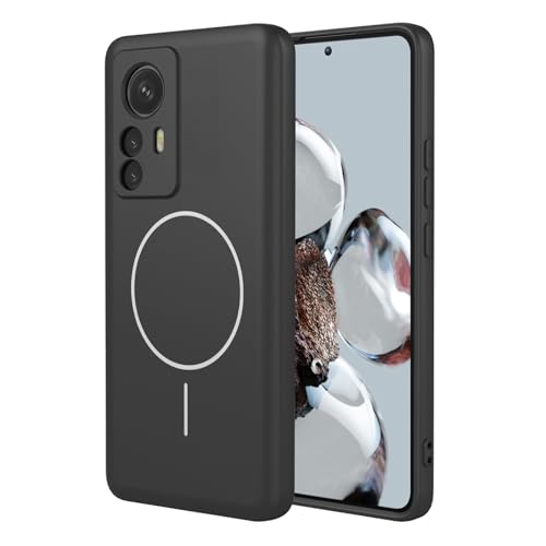 BORYA Silikon Magnetisch Hülle für Xiaomi 12T Pro 5G Ultra Dünn Stoßfest Weiches Seidig Handyhülle Prämie TPU Schutzhülle Kratzfest Mikrofaserfutter Case. Schwarz