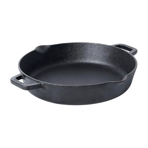 Meyer Pre-Seasoned Cast Iron Skillet 26cm with Double Handles, Induction Compatible, Oven Safe, Heavy-Duty Frying Pan, Toxin-Free, Campfire Ready, Black