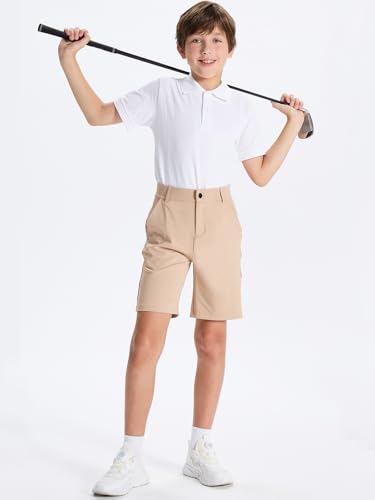DEVOROPA Youth Boys Golf Shorts Stretch School Uniform Clothes Kids Flat Front Dress Chino Hybrid Twill Casual Shorts Pockets3