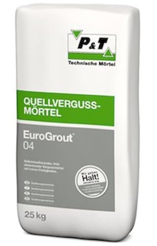 P & T Technische Mörtel EuroGrout 04 Quellvergussmörtel 25 kg - Selbstnivellierend, früh abbindend mit hohen Festigkeiten