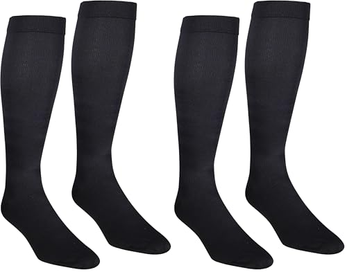 NuVein Men's Compression Socks, 15-20 mmHg Support, Dress Trouser Style, Over Calf Knee High, Black, Small (Pack of 2)