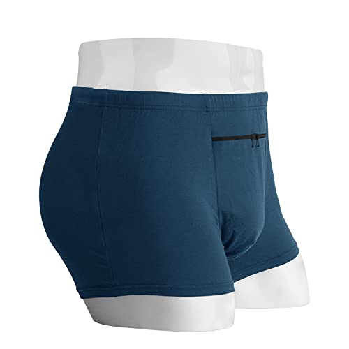 LUEXBOX Pocket Underwear for Men with Secret Hidden Pocket, Travel Boxer Briefs, 2 Packs (Blue)3