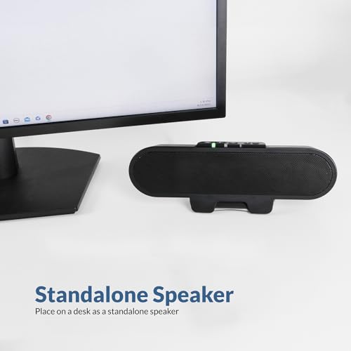 Image of Cyber Acoustics USB & Bluetooth Speaker Bar (CA-2890PRO) USB Powered with Speakerphone for PC and Bluetooth for Connection to Smartphones, Clamps to Monitors up to 2 Inches Thick, 20 Watts