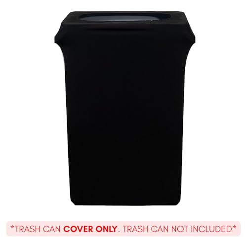 Image of YOUR CHAIR COVERS - 23 Gallon Black Spandex Slim Jim Narrow Trash Can Cover - Wrinkle-Resistant, Stretchable, and Stylish for Events and Commercial Use (Cover ONLY, Trash CAN NOT Included)