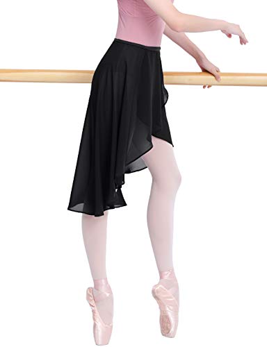 Daydance Black Women Ballet Skirts Asymmetrical Side Dip Sheer Chiffon Dance Skirts