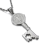 Collar de Medallas Llave de San Benito Oro/Plata/Negro Acero Inoxidable Amuleto de Protección Católico Repelente de Mal Pendant para Hombres y Mujeres