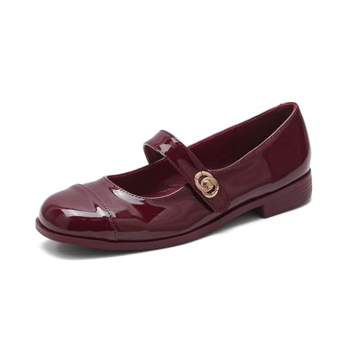 Women's Patent Leather Classic Mary Jane Flats,Dressy Round Toe Ballet Flats,Soft Work Flats Retro Mary Jane Flats