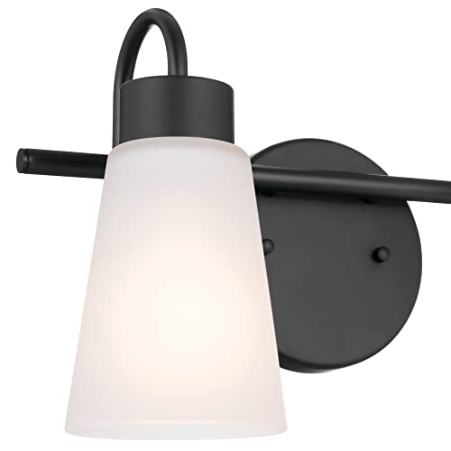 Image of Kichler Erma 2-Light Bathroom Vanity Light Fixture with Clear Satin Etched Glass, Updated Traditional Wall Light in Black, (13.5 inch x 8.5 inch)