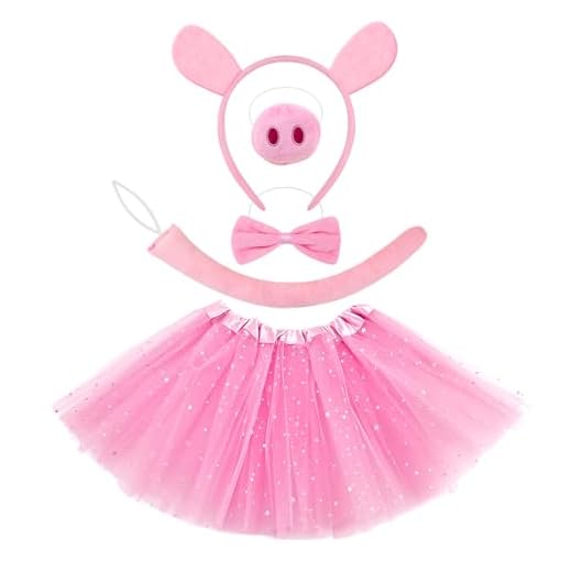 TUONYIS 5 piezas Conjunto Disfraz Cerdo Rosa Tutú Cola Nariz Pajarito Cerdo Orejas Headband, Juego de Disfraces de Animales para Niños Niñas Jungle Party Carnaval Cosplay Halloween Fiesta (Rosa)