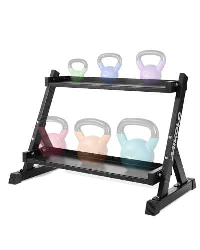Mikolo Kettlebell Storage Rack, 2-Tier Weight Racks with Anti-Slip Pads