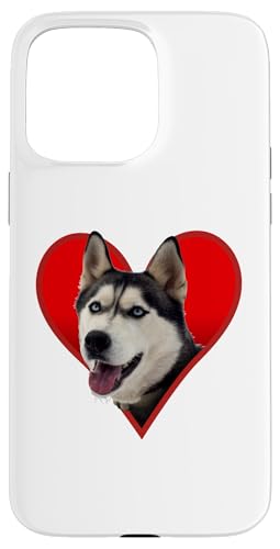 Carcasa para iPhone 15 Pro Max Siberian Husky Lovers Corazón Diseño Divertido Mujer/Hombres