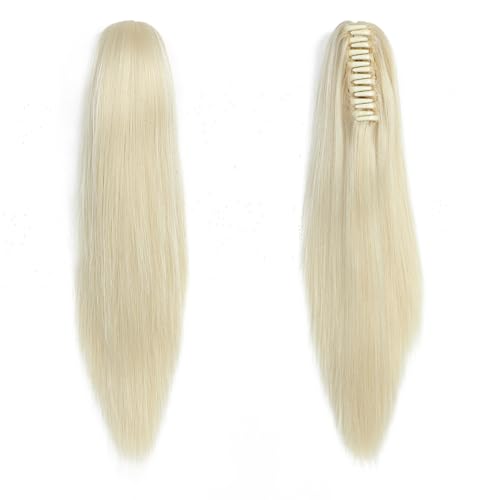Yamel Ponytail Extension Claw Clip Ponytail 12 Inch Bleach Blonde Straight Synthetic Ponytail Hairpiece for Women - Image 2