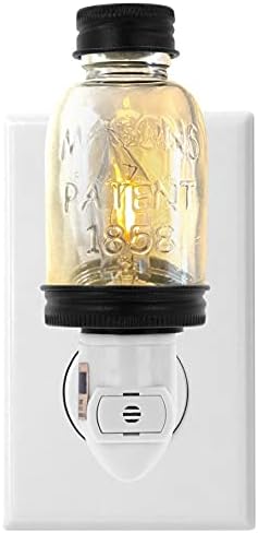 Rustic LED Mini Mason Jar Night Light in Black | Auto On/Off Sensor | Farmhouse Decor | Cute Country Nightlight | Energy Efficient LED Bulb | Timeless Design