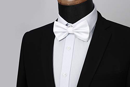 Image of HISDERN Bow Ties for Men Solid Color Pre-Tie Bow Tie and Pocket Square Set Classic Formal Tuxedo Bowties for Wedding Party