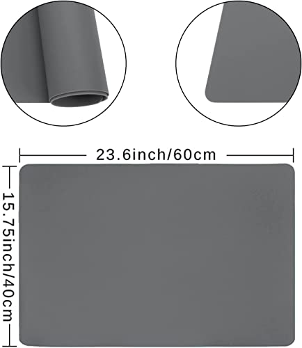 Extra Large Silicone Placemat, Food-Grade Flexible Silicone Table Mats For Kids Non-Slip Placemat Waterproof Heat Insulation Desk Countertop Protector Pastry Mat Silicone Pad, 23.6''X15.7'' Dark Gray #TOP5