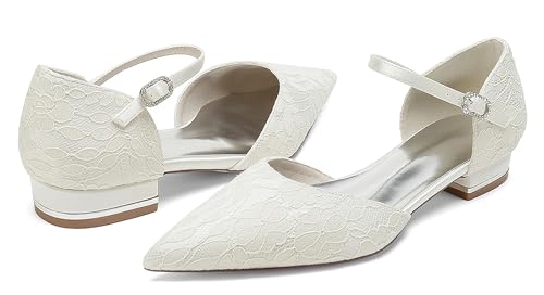 Minishion Dressy Flats for Women for Wedding Lace Pointed Toe Evening Formal Party Pumps Shoes BR2742