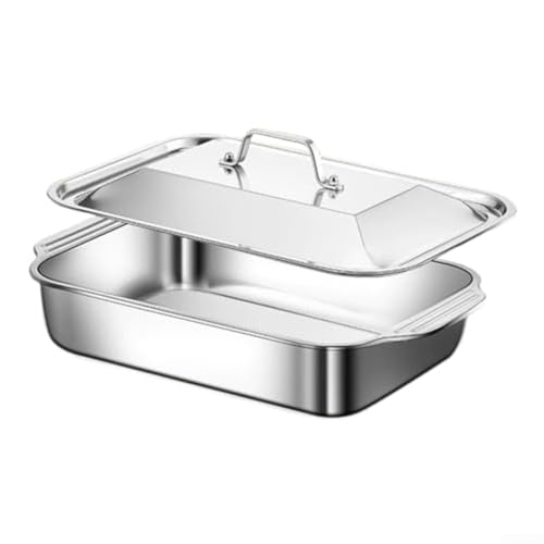 Poêle à lasagnes en acier inoxydable avec couvercle, 45,7 x 27,9 cm, 2 mm d'épaisseur, pour cuire des cocottes et des plats à la maison (41 profondeur)
