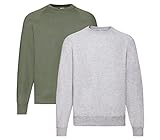 Lycra-Ripp Fruit of the Loom Herren Raglan Sweat Sweatshirt M, 1x Olive + 1x Grau + 1 HL-Kauf Notizblock