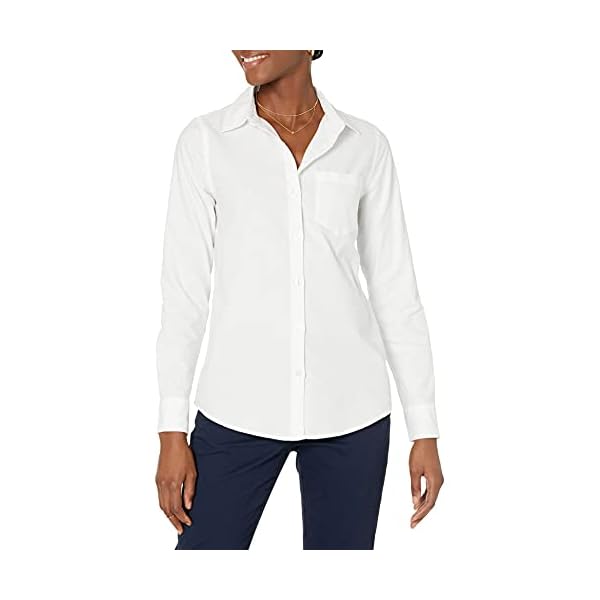Amazon-Essentials-Womens-Classic-Fit-Long-Sleeve-Button-Down-Oxford-Shirt Amazon Essentials Women's Long-Sleeve Classic-Fit Oxford Shirt, White, Small
