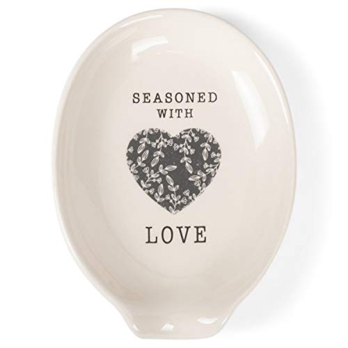 Seasoned With Love Glossy White 6 X 5 Ceramic Stoneware Oval Spoon Rest #TOP4