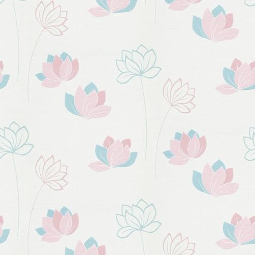 SOPHIE LAURENCE White Textured Floral Wallpaper - Rose Blue Flower Stems Non-Woven Vinyl Paste The Wall Wallpaper for Living Room Bedroom Kitchen