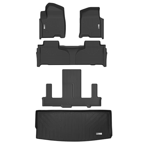 XINSHANGXIU Floor Mats & Cargo Liner for 2021 2022 2023 2024 Chevrolet Tahoe/GMC Yukon w 2nd Row Bucket Seats,1st & 2nd & 3rd Row with Trunk Mat Full Set,TPE All Weather Rubber Mat by XINSHANGXIU - Used condition - US$59.11