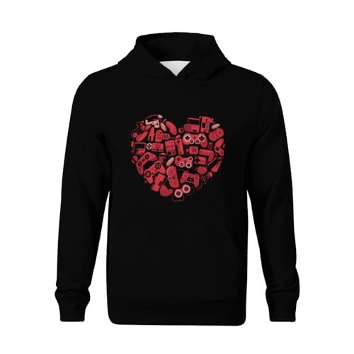 Kids Funny Video Game Player Heart of Controllers Valentine's Day Gamer Boys Girls Lightweight Kangaroo Pocket Fleece Hoodies2