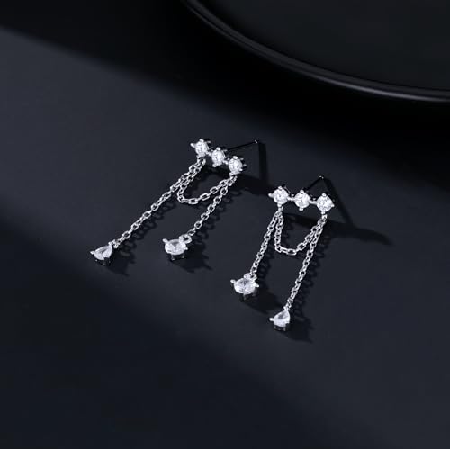SLUYNZ Solid 925 Sterling Silver CZ Dangle Earrings for Women Teens Elegant Wedding Dangle Earrings Tassel Chain4