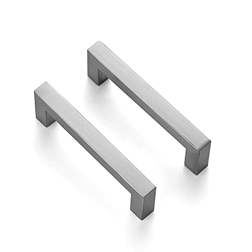 Image of Ravinte Satin Nickel Cabinet Handles Drawer Pulls, 3-3 /4 Inch, 5 Pack | Square Bar Grip, Smooth Drawer Pull Feel, Kitchen Cabinet Update, For Cupboards, Drawers, Dressers, Hardware Projects