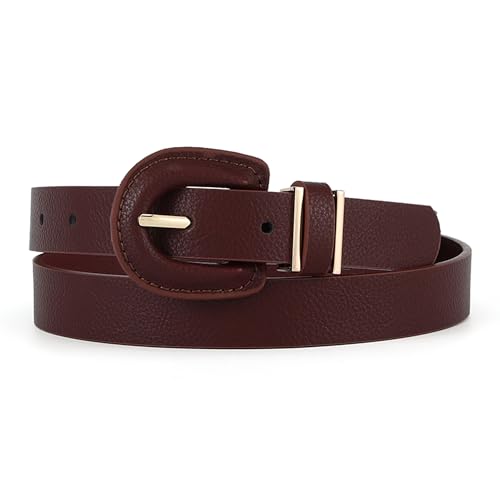 Earnda Skinny Belt for Women Jeans Ladies Thin Waist Belts for Dresses with Faux Leather Covered Buckle