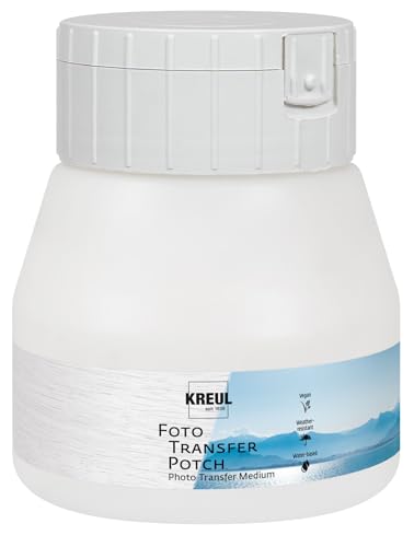 KREUL 49952 - Foto Transfer Potch, 250 ml, trocknet seidenglänzend und transparent, zum Übertragen von Ausdrucken, Zeitungsausschnitten und Zeitschriftenbildern auf verschiedene Untergründe