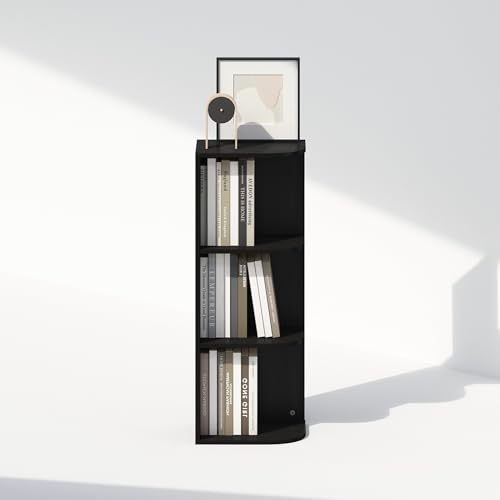 Image of Furinno Reed Corner Shelf, 3-Tier Corner Bookshelf, Book Shelf, Corner Shelves, Storage Rack, for Organization and Storage, Home Office, Living Room, Blackwood