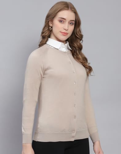 Image of Monte Carlo Women Regular Fit Full Sleeve Solid Round Neck Winter Cardigan (Pack of 1)
