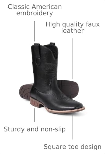 Image of Cowboy Boots For Men - Mens Square Toe Western Boot With Flag, Faux Leather Booties, Botas Para Hombre Vaqueras Suitable For Concert, Daily, Wedding