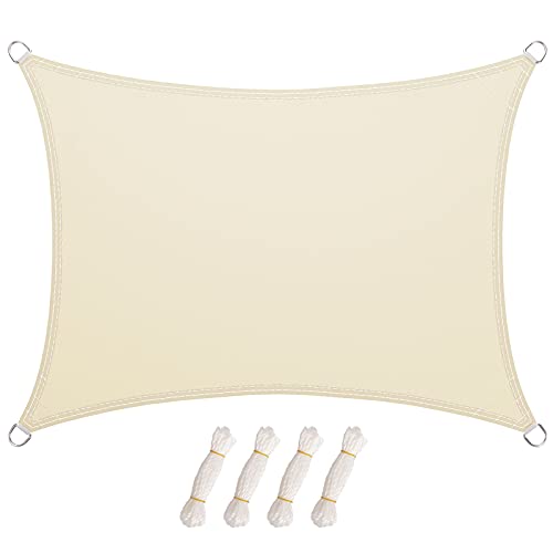 LARMNEE Sonnensegel Sonnenschutz inkl Befestigungsseilen, 2 x 4 m, PES, Rechteck, für Garten Balkon, Wetterschutz, Wasserabweisend, UV-Schutz, Reißfestigkeit, Outdoor, Beigeweiß EWH24SP02