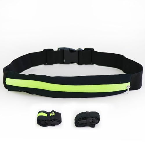 ランニング ポーチ 【日本代表ランナー監修】 ウエスト バッグ 揺れない 軽量 大容量 伸縮 スマホ ボディバッグ ユニセックス ジョギング ウォーキング (シングルポケット+黒地に蛍光グリーン)