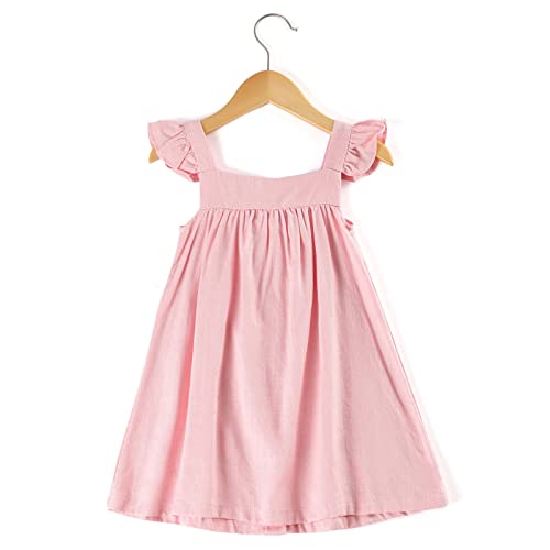 Vestido de Festa para Meninas Meninas Pequenas Mangas Voadoras Cor Sólida Vestido com Peito nas Cost