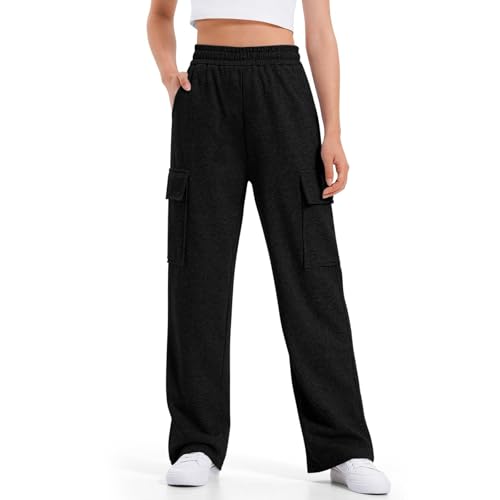 Girls Baggy Cargo Pants Solid Comfy Sweatpants Kids Straight Wide Leg Athletic Joggers Casual Pants with Pockets3