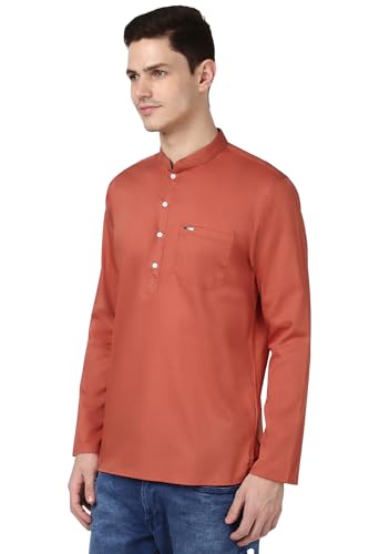 Image of Peter England Men Cotton Regular Fit Everyday Festive Solid Short Kurta