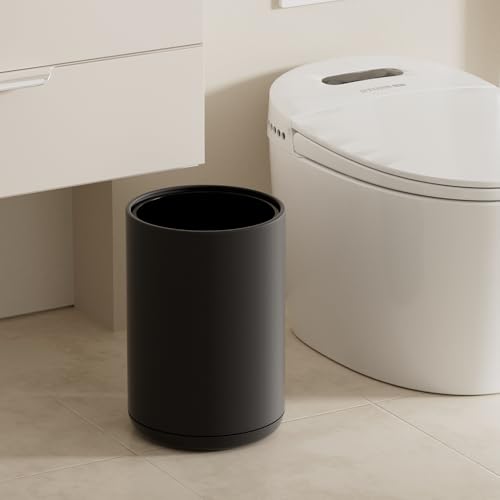 Image of 8L /2.1GAL Small Trash Can, Modern Black Metal Bath trashcan,Large Open Trash Can with Double Barrel for Bedroom, Children's Room, RV, Laundry Room (BLACK-8L)