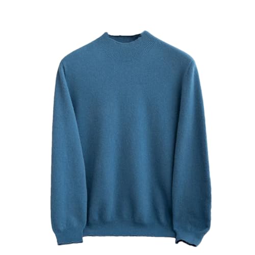 Men's Half High Collar Knitted Sweater Business Classics Loose Casual Warm Wool Sweater Solid Pullover Light Bule