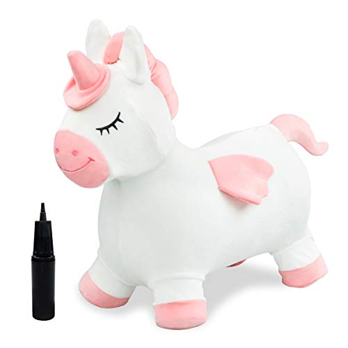 EVERICH TOY Unicorn Bouncy Horse Plush-Bouncing Hopper Animals Toys for Toddlers-Outdoor&Indoor Jumping Bouncy Animals,Gift for 18 Months 2 3 4 Year Old Kid Toddler Girl(W/Pump)
