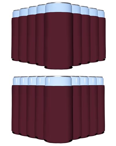 Image of PartyPrints 1000 Pack Burgundy Blank Slim Can Cooler Sleeves | Plain Seltzer Customizable Bulk Coolers for Beer Bottles & 12oz Tall Cans | Skinny Collapsible Drink Insulated Sleeve