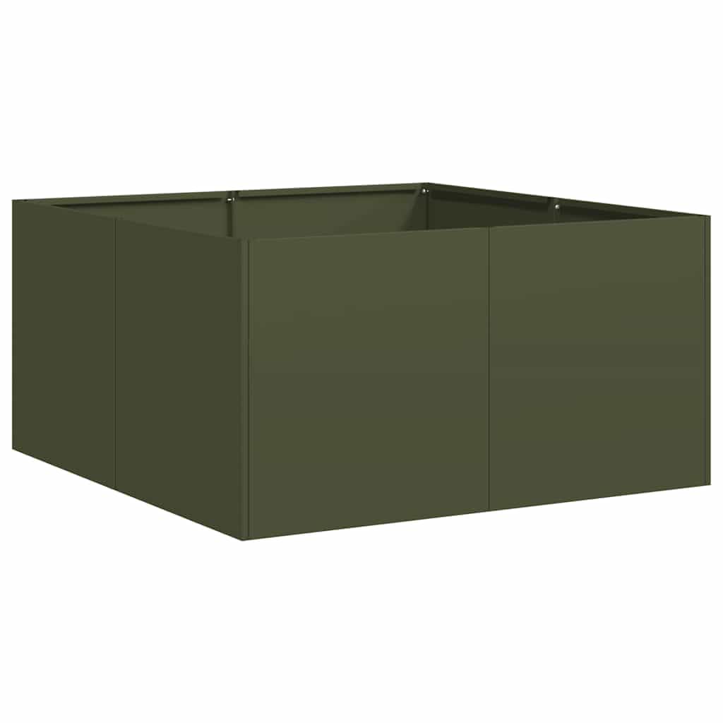 Vidaxl (Steel/Olive Green, 80 X 80 X 40 Cm) Planter Outdoor Flower Pot Garden Raised Bed Patio Plant Pot Steel