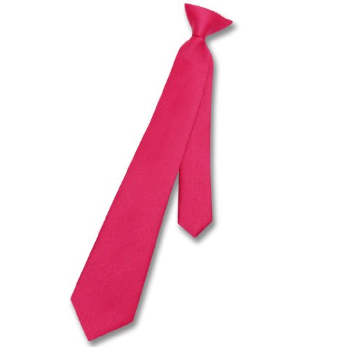 Vesuvio Napoli Boy's CLIP-ON NeckTie Solid HOT PINK FUCHSIA Color Youth Neck Tie