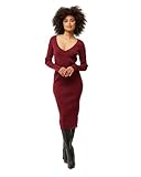 Sous le genou Mexx Robe en Tricot à col en V décontractée, Rouge foncé, L Femme