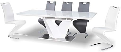 Alaras III White High Gloss and White Glass Extendable 160-220 cm Dining Table
